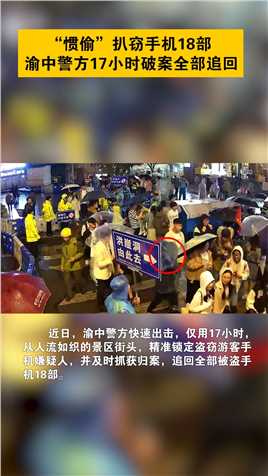 “惯偷”专挑网红景区扒窃手机18部 重庆警方17小时抓获嫌疑人