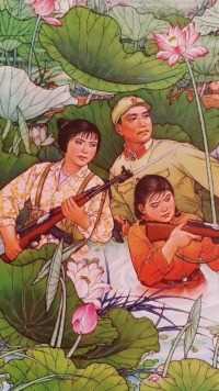 1973年8月，河北人民美术出版社出版的年画“老英雄回到雁翎队”。