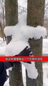 男人用雪做出了一个艺术品