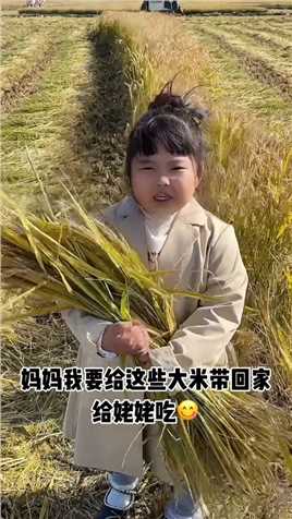 带着孩子去给姥姥带回来了秋天第一碗米
