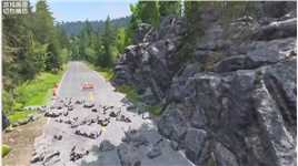 模拟游戏山体滑坡，巨石滚落到公路上，给村民出行带来了大麻烦。 #车祸模拟器 #主机游戏 #解压视频