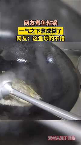 网友煮鱼粘锅，一气之下煮成糊了，网友：这鱼炒的不错！