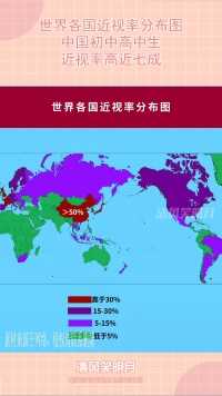 世界各国近视率分布图，中国初中高中生，近视率高近七成！