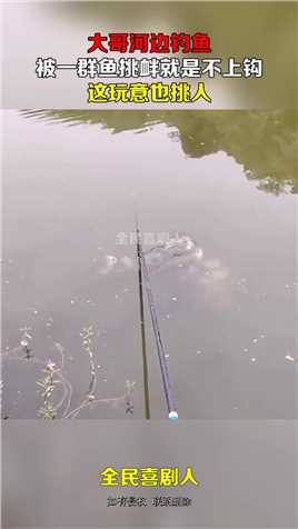 大哥河边钓鱼，被一群鱼挑衅就是不上钩，这玩意也挑人？#搞笑 