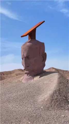 戈壁滩上的汉武帝头像雕塑，你有见过嘛？