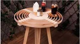 普通的木条被工匠打造成高逼格的艺术休闲桌，真是太厉害了