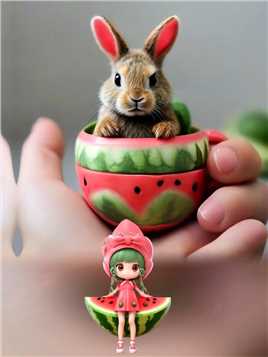 呆萌的水果茶杯小兔子 可爱吗？水果人动画 果蔬造型 #超萌 #小兔兔🐰 #萌宠 #二次元 #宠物成精了 