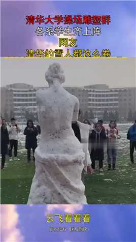 清华大学操场雕塑群，各系学生齐上阵，网友：清华的雪人都这么卷