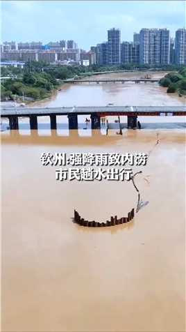 钦州:强降雨致内涝
市民趟水出行