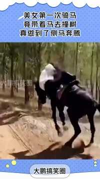 美女第一次骑马，竟带着马去撞树，真做到了侧马奔腾！
