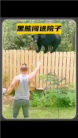黑熊闯进人类的院子，男子把它吓退