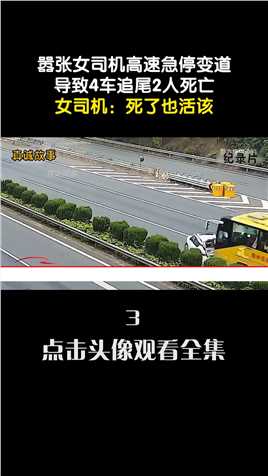 嚣张女司机高速急停变道，导致4车追尾2人死亡，女司机：死了也活该#高速公路#交通事故#女司机 (3)