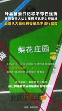 叶县县委书记称不存在强拆，果园负责人认为果园应认定为经济林果，当地认为应按照零星果木进行赔偿。