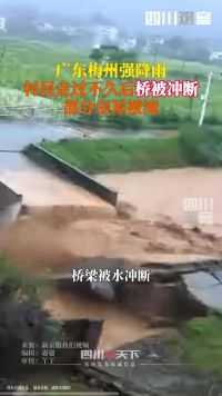 广东梅州强降雨致多地内涝，平远县有桥梁被洪水冲断，部分房屋被淹，目前当地在抢险救灾。