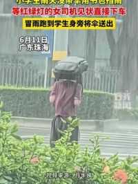 小学生雨天没带伞用书包挡雨
等红绿灯的女司机见状直接下车
冒雨跑到学生身旁将伞送出
#暖心