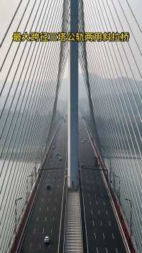 泸州邻玉长江大桥，横跨长江两个区域，世界上最大跨径三塔共轨两用斜拉桥。太宏伟气派了