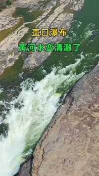 壶口瀑布黄河水变清澈了，高空俯瞰，太壮观了！