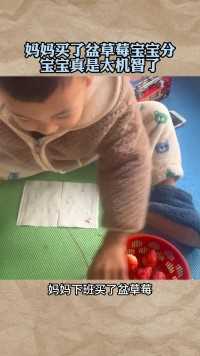 妈妈买了盆草莓宝宝分，宝宝真是太机智了