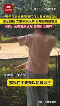 一男子在动物园用弹弓打大象被网友制止