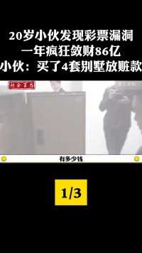 20岁小伙发现彩票漏洞，一年疯狂敛财86亿，小伙：买了4套别墅放赃款#黑彩#巨额现金#纪实故事 (1)