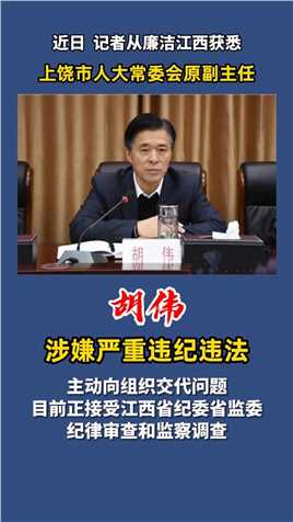 上饶市人大常委会原副主任胡伟接受纪律审查和监察调查#上饶 #反腐倡廉