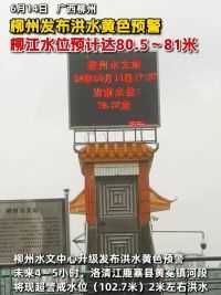 广西柳州#柳州水文中心发布洪水黄色预警，未来21～22小时，柳江河水位预计达80.5～81米