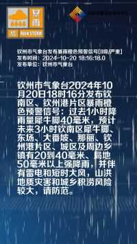 广西壮族自治区钦州市,钦州发布暴雨橙色预警信号