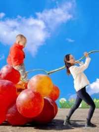 摘了一大串葡萄拉回来