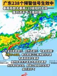 #广东238个预警信号生效中 6月15-16日，注意防御强对流天气！