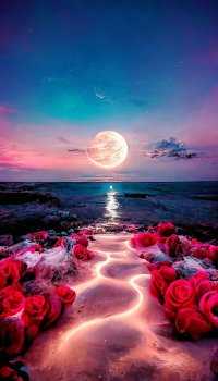 总有一片晚霞会落在你头上，总有一个人在等着爱你一场，玫瑰在大海与明月相遇，是微风，是日落，是心动，是无可替代。