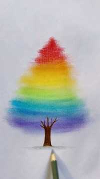 教你画漂亮的彩虹树，简单又容易学会！# 