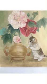 小猫咪看着花朵，会想些什么呢？#创意绘画 