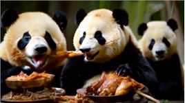 大熊猫吃烤鸭啦！