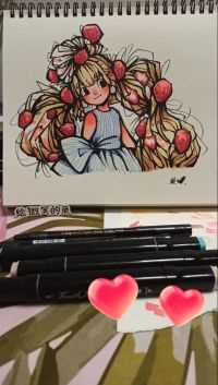 【马克笔手绘】，今天画一个草莓味的女孩！  