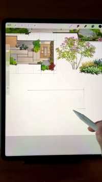懂得这个技能方法，你也能十几分钟根据庭院花园平面表现空间设计想法#园林景观#景观手绘#iPad手绘#庭院花园