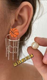 纯银篮球🏀框耳环