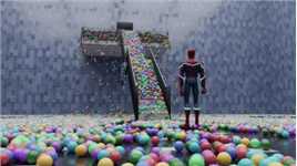 10万个彩色小球滚落楼梯 | Blendr 动力学模拟