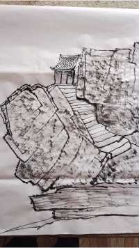 国画山水斧劈与房屋的视频画法