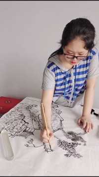 国画山水风景三棵树的视频画法与远景山石树木