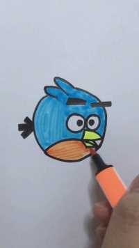 蓝色愤怒的小鸟简笔画，儿童简笔画教程，一起来画画吧