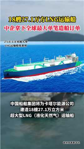 中国船舶集团拿下全球最大单笔造船订单，18艘27.1万立方米超大型LNG运输船！