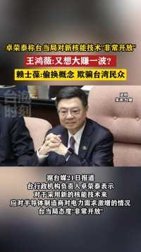 卓荣泰称台当局对新核能技术“非常开放”，王鸿薇：又想大赚一波？赖士葆：偷换概念 欺骗台湾民众