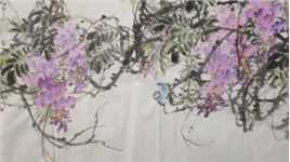 创作一幅四尺整张写意紫藤图，最美中国画 #写意花鸟 #想画就画 #记录身边的美好 #国画