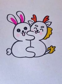 用两个S和两个3 ，画拥抱的小兔子和小龙#儿童简笔画 #育儿简笔画 #少儿美术