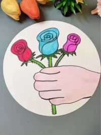 这样画玫瑰花，一看就会#儿童绘画 #少儿美术 #儿童简笔画