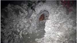 小伙大晚上到户外探险，发现了一个雪洞里面有个袋子不敢打开