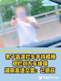 男子高速拦车手持棍棒砸烂对方车玻璃。湖南高速交警：已抓获。