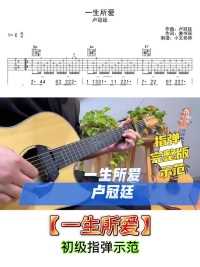 卢冠廷【一生所爱】初级指弹版，完整示范！#吉他教学