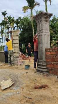 海南博鳌农村自建房用模具倒两根院子大门方柱