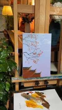 丙烯画手绘红墙柿子树，等我上架课程，分享整个绘画过程✌️
